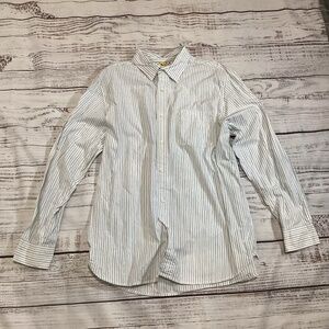 1618. Nautica Men’s White & Blue Striped Dress Shirt EUC Size XL 